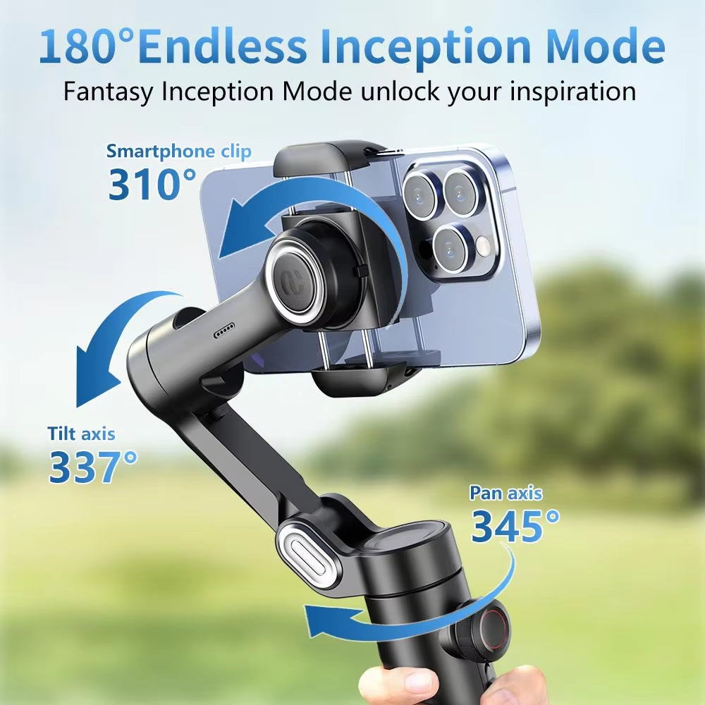 AOCHUAN 3-Axis Handheld Gimbal Stabilizer with Fill Light for Smartphones - Face Tracking for iPhone and Android, Ideal for TikTok and Vlogging