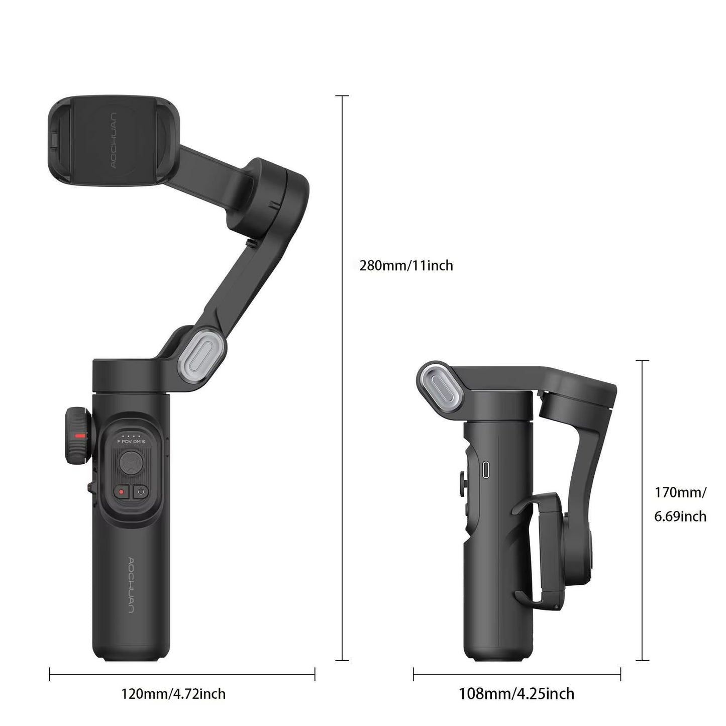 AOCHUAN 3-Axis Handheld Gimbal Stabilizer with Fill Light for Smartphones - Face Tracking for iPhone and Android, Ideal for TikTok and Vlogging