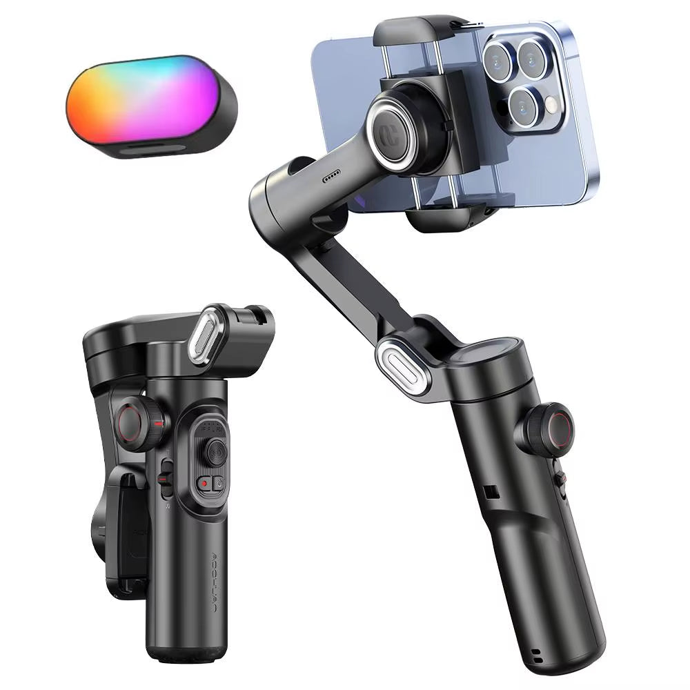 AOCHUAN 3-Axis Handheld Gimbal Stabilizer with Fill Light for Smartphones - Face Tracking for iPhone and Android, Ideal for TikTok and Vlogging
