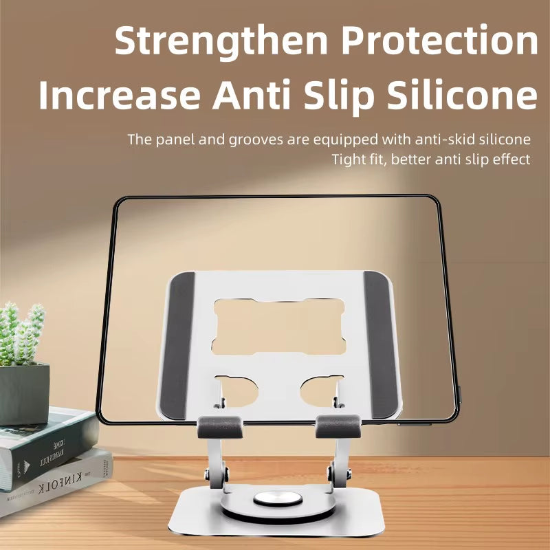 360-Degree Rotating iPad Stand, Adjustable Tablet Holder for Desk, Portable Monitor Stand for Office Use