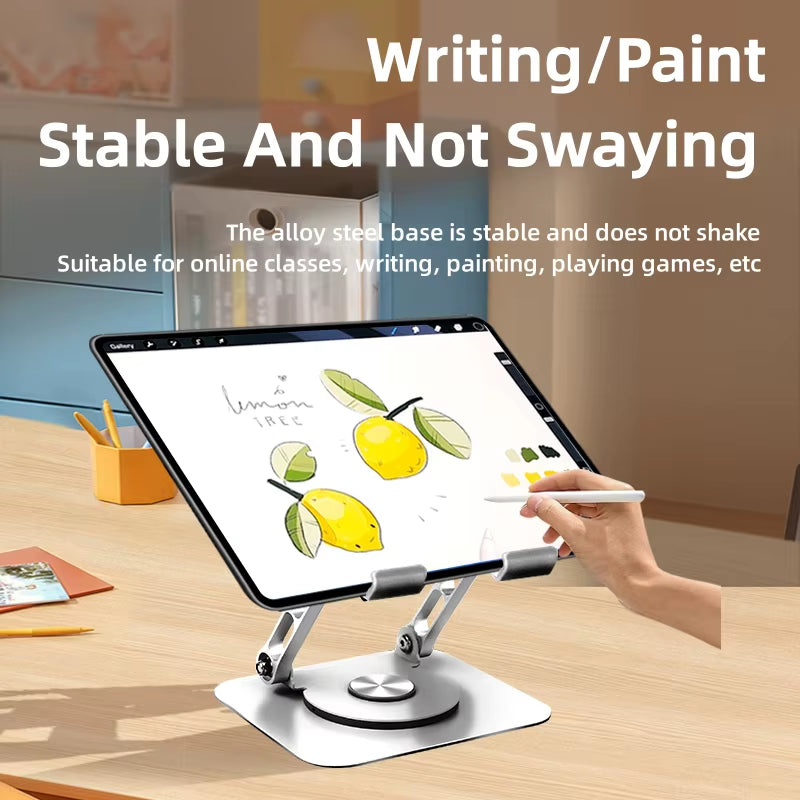 360-Degree Rotating iPad Stand, Adjustable Tablet Holder for Desk, Portable Monitor Stand for Office Use