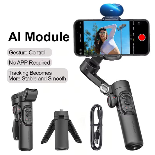 AOCHUAN 3-Axis Handheld Gimbal Stabilizer with Fill Light for Smartphones - Face Tracking for iPhone and Android, Ideal for TikTok and Vlogging