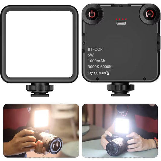 Portable Bi-Color LED Clip Video Light for DSLR Cameras and Camcorders (3000K-6000K) with Cold Shoe Mount for Vlogging